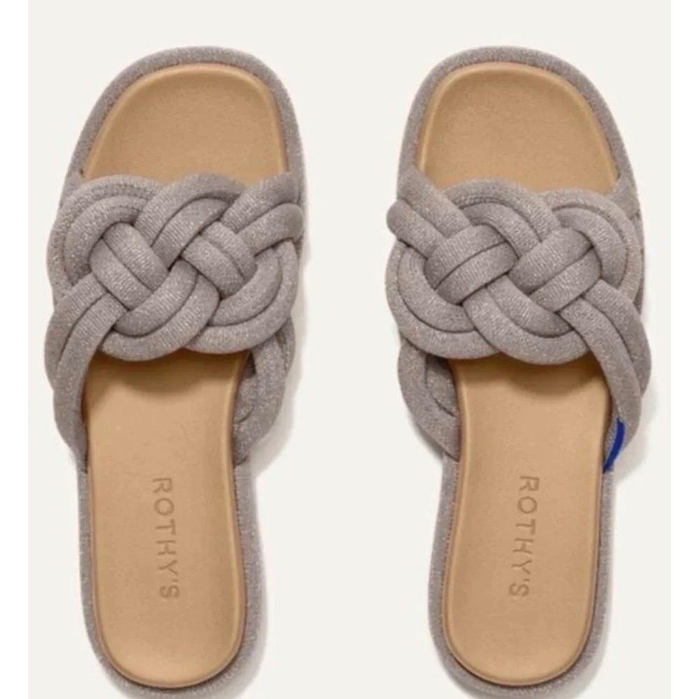 Rothys The Summer Sandal White Sand Braided Knot Slide Womens 9 191-001
